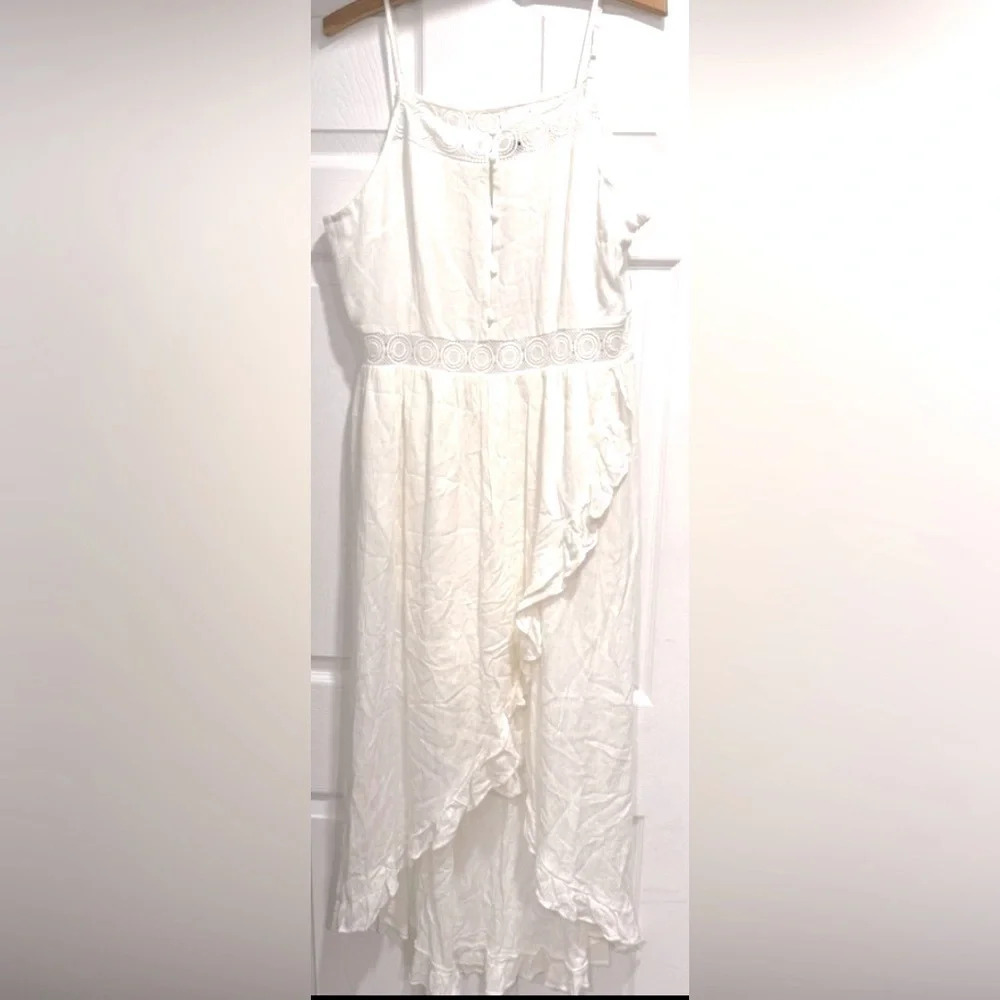 Yoins white sun dress embroidered lined ruffle strappy party prom flowy beach XL